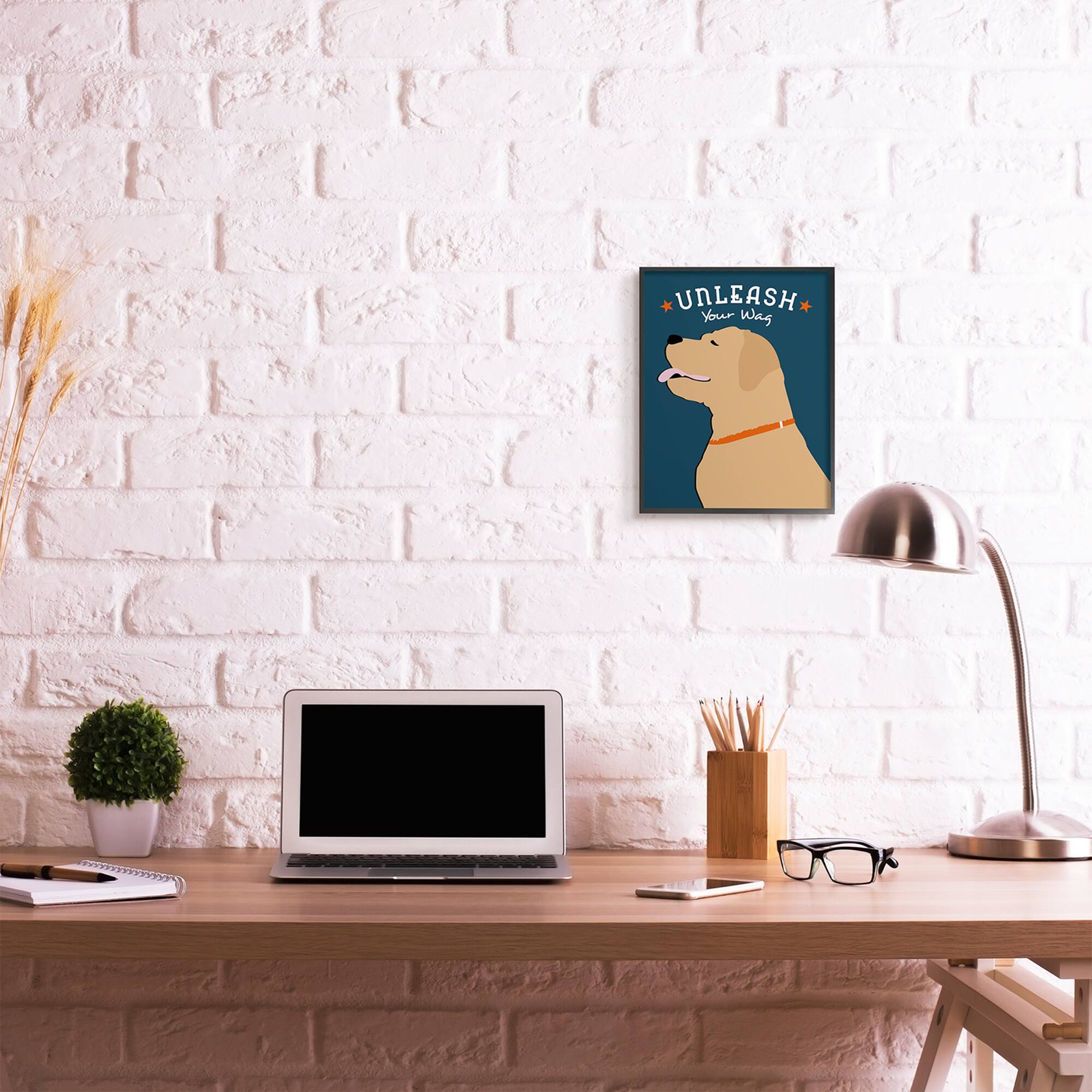 Stupell Industries Unleash Your Wag Phrase Golden Labrador Dog in Frame Wall Art